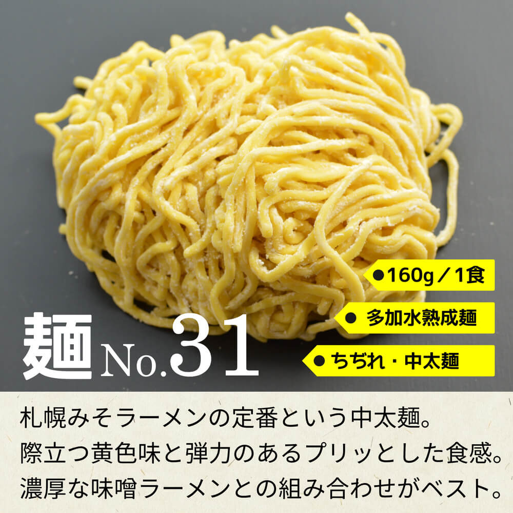 商品名：札幌、多加水 熟成の中太麺・ちぢれ麺の味噌ラーメン